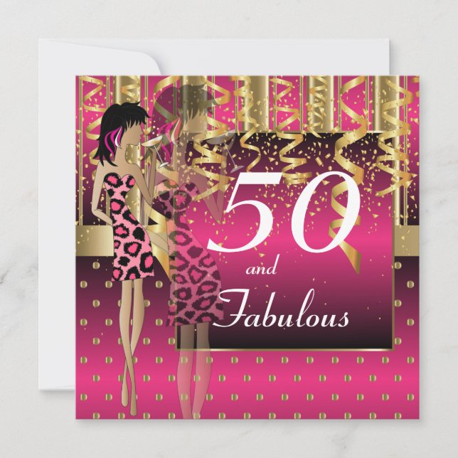 50th Birthday Bash Girl Party | Pink & Gold Invitation (Front)
