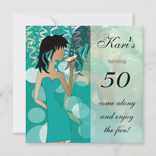 50th Birthday Bash Girl Party  Teal Invitation