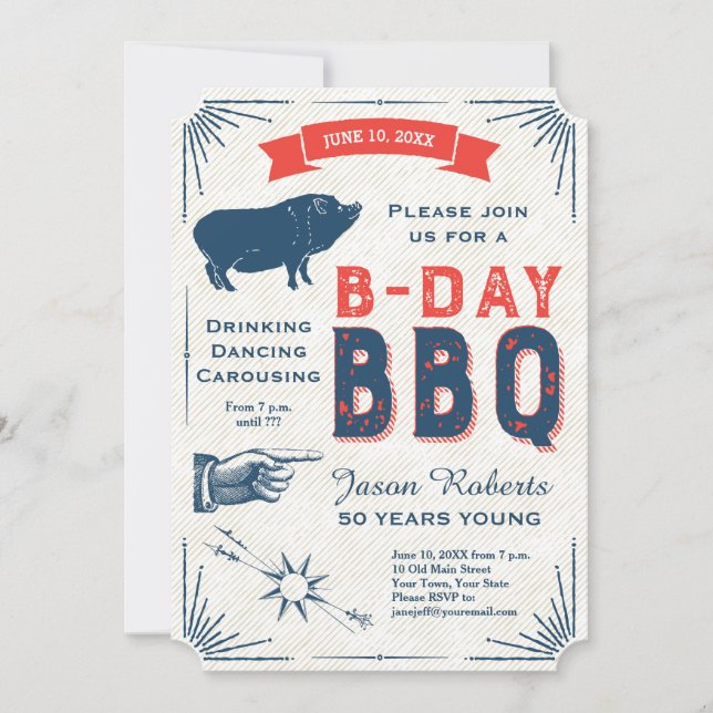 50th Birthday BBQ Party All American Rustic Invitation (Front)