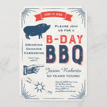 50th Birthday Bbq Party All American Rustic Invitation by AntiqueImages at Zazzle