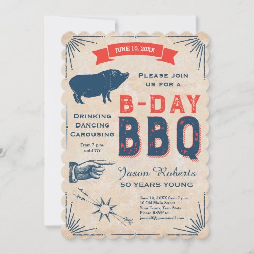 50th Birthday BBQ Party All American Rustic Invitation