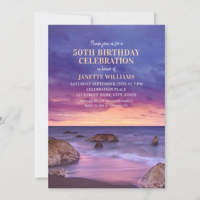 50th Birthday Beach Ocean Destination Cool Sunset Invitation (Front)