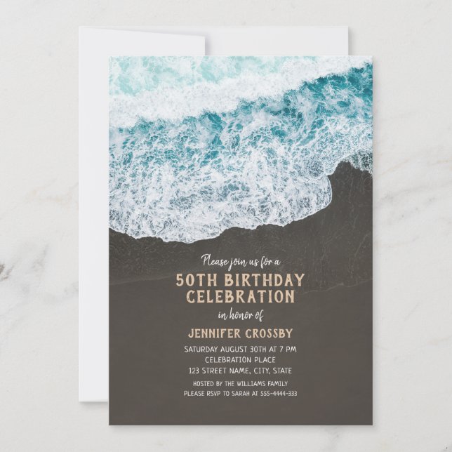 50th Birthday Beach Wave Ocean Cool Nautical Invitation (Front)
