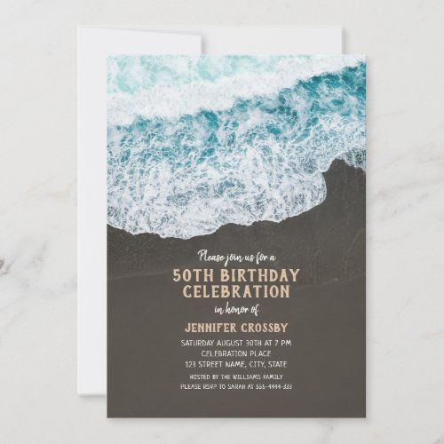 50th Birthday Beach Wave Ocean Cool Nautical Invitation