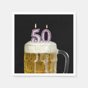 50th Birthday Beer on black Napkins