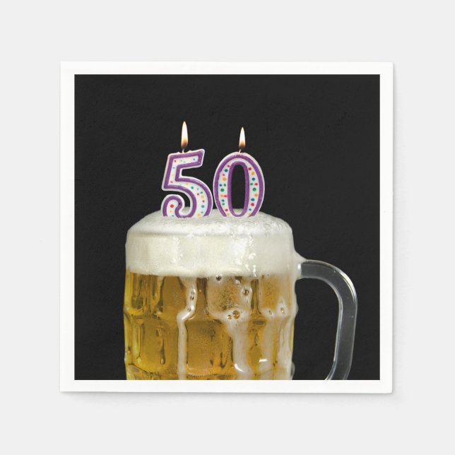 50th Birthday Beer on black Napkins (Front)