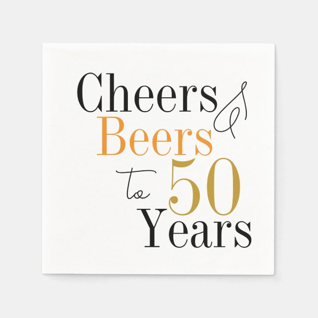 50th Birthday Beers and Cheers Minimal Party Napkins (Front)