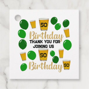 50th birthday beers and green balloons Favor Tags