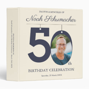 50th Birthday Beige & Cream Vintage Custom Photo 3 Ring Binder