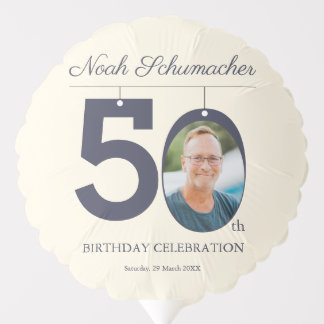 50th Birthday Beige & Cream Vintage Custom Photo Balloon