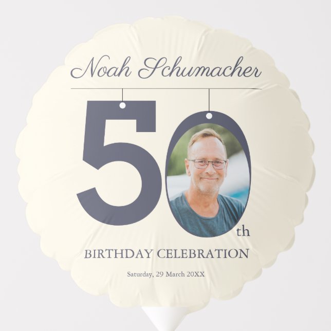 50th Birthday Beige & Cream Vintage Custom Photo Balloon (Front)