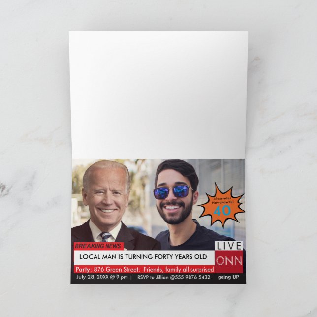 50th Birthday Biden Mens Funny TV News Invitation (Inside)