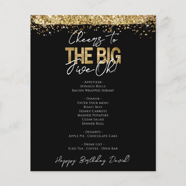 50th Birthday Big Five-oh Party Menu Flyer (Front)