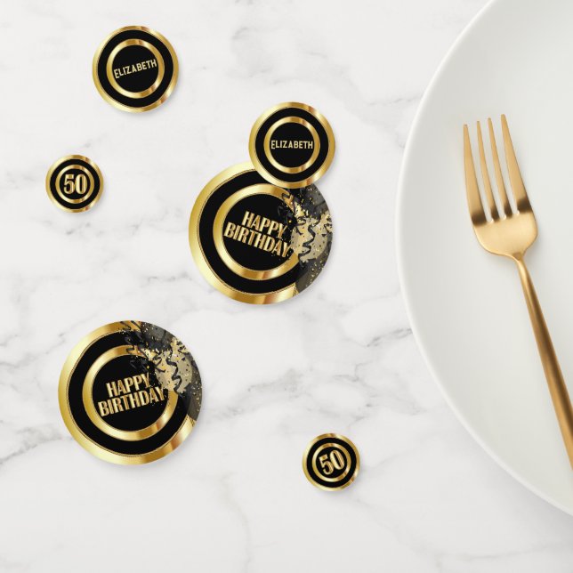 50th Birthday - Black and Gold Confetti (Group)