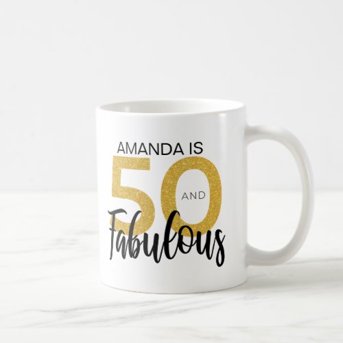 50th Birthday Black and Gold Effect Personalized Coffee Mug