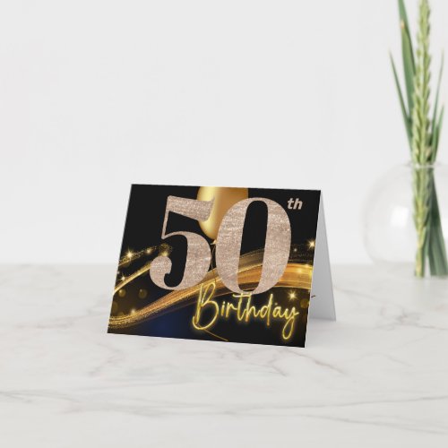 50th birthday black and gold elegant birthday card