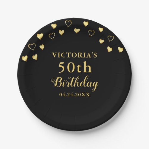 50th Birthday Black and Gold Elegant Party Paper Plates