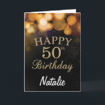 50th Birthday  Black and Gold Glitter Card<br><div class="desc">50th Birthday Black and Gold Glitter Card with personalized name. For further customization,  please click the "Customize it" button and use our design tool to modify this template.</div>