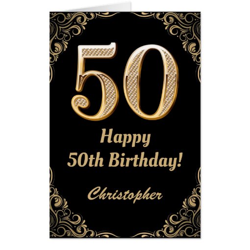 50th Birthday Black And Gold Glitter Extra Large Card Zazzle