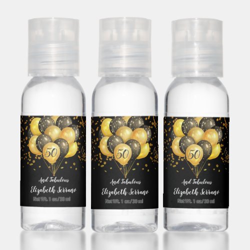 50th Birthday Black And Gold Glitter Hand Sanitizer