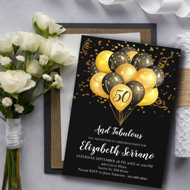 50th Birthday Black And Gold Invitation (Creator Uploaded)