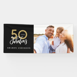 50th birthday black and gold modern photo banner