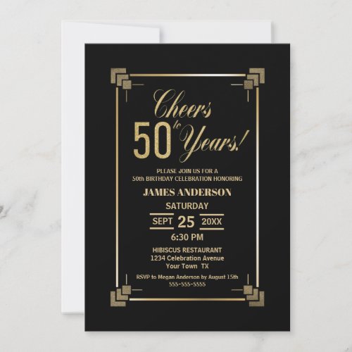 50th Birthday Black and Gold Party Invitation