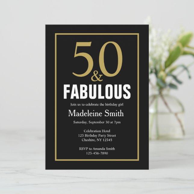 50th Birthday Black and Gold Party  Invitation (Standing Front)