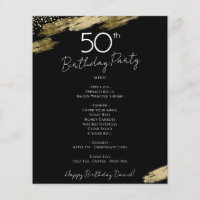 50th Birthday Black and Gold Party Menu Flyer