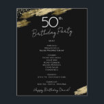50th Birthday Black and Gold Party Menu Flyer<br><div class="desc">Menu. Script font highlights with easy to read serif name font. Make your own menu,  use your own text to create an elegant yet cheap and affordable event menu. Easy to personalize. Custom menu paper sheets. Black and Gold Elegant Birthday party custom menu</div>