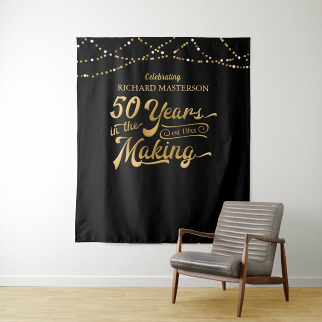 50th Birthday Black and Gold Photo Backdrop (In Situ)