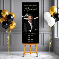 50th Birthday Black and Gold Script Photo