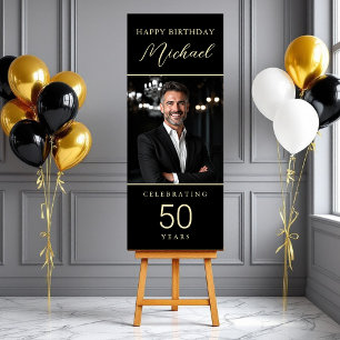 50th Birthday Black and Gold Script Photo Foam Board