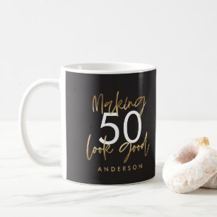 50th Birthday black and gold simple elegant modern Coffee Mug