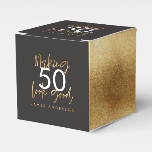 50th Birthday black and gold simple elegant modern Favor Boxes
