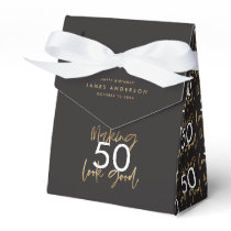 50th Birthday black and gold simple elegant modern Favor Boxes