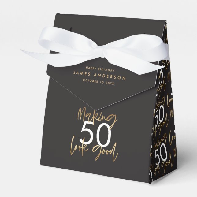 50th Birthday black and gold simple elegant modern Favor Boxes (Front Side)