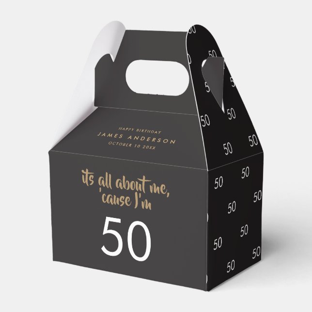 50th Birthday black and gold simple elegant modern Favor Boxes (Front Side)