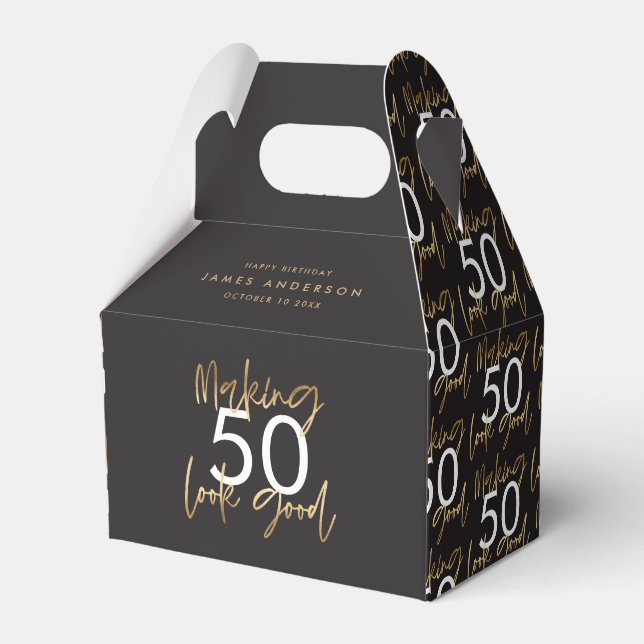 50th Birthday black and gold simple elegant modern Favor Boxes (Front Side)