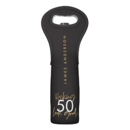 50th Birthday black and gold simple elegant modern Wine Bag