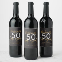 50th Birthday black and gold simple elegant modern Wine Label