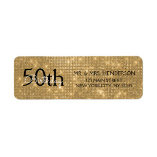 50th Birthday Black and Gold Sparkle Label