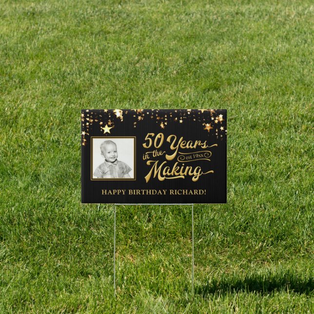 50th Birthday Black and Gold Stars Photo Sign (Insitu)