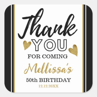 50th Birthday Black And Gold Thank You Favor Square Sticker