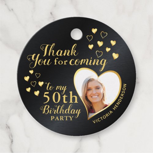 50th Birthday Black and Gold Thank You Favor Tags