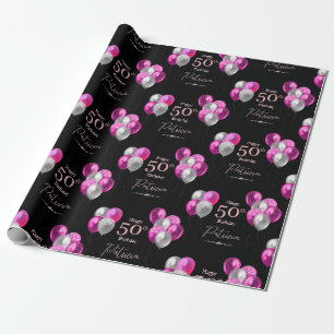 50th Birthday Black and Pink Glitter Balloons Wrapping Paper