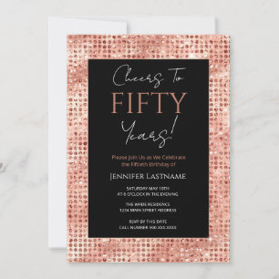50th Birthday Black and Rose Gold Shimmer Invitation