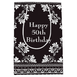 50th Birthday Black and White Bandanna Medium Gift Bag