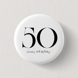 50th Birthday Black and White Button