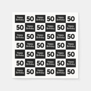 50th Birthday Black and White Checkerboard Design Napkins